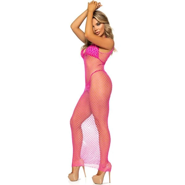 Leg Avenue lange netjurk van nylon-elastaan met open rug Leg Avenue lange netjurk van nylon-elastaan met open rug