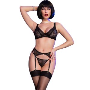 Chilirose CR 4692 Set vierdelig zwart kant Chilirose CR 4692 Set vierdelig zwart kant - Afbeelding 1
