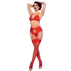 Chilirose Spitzen-BH met Tanga en Kousen Set CR 4848 ROOD Chilirose Spitzen-BH met Tanga en Kousen Set CR 4848 ROOD - Afbeelding 4