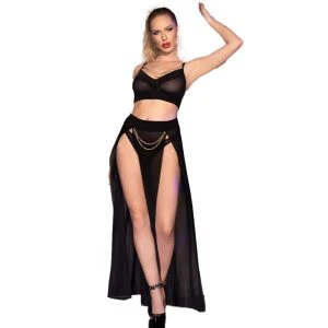 Chilirose Black Top-Rock-Tanga with Gold Chains