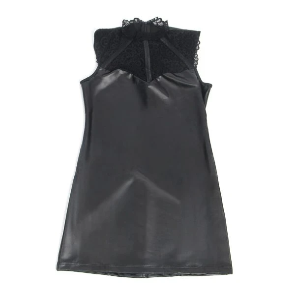Subblime Lederkleid met kantkraag zwart