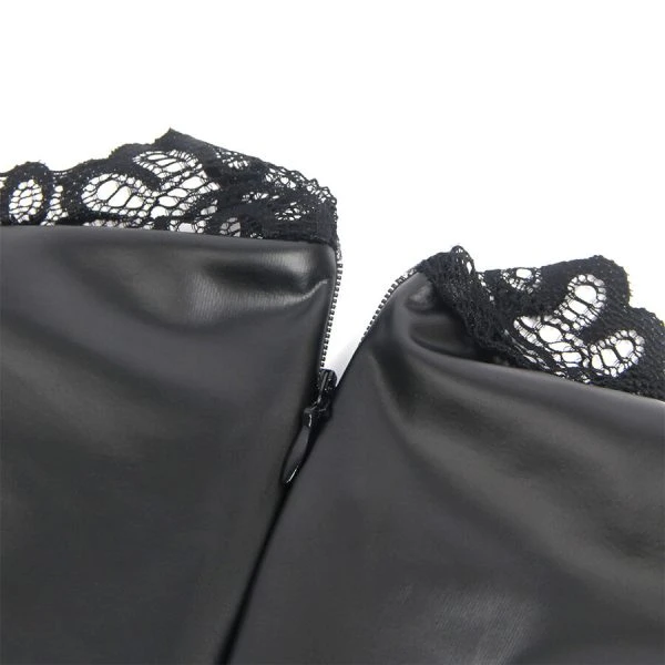 Subblime Lederkleid met kantkraag zwart