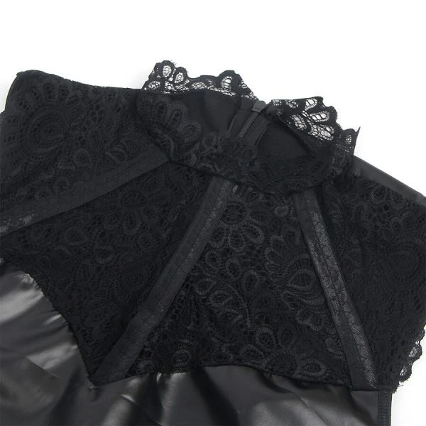 Subblime Lederkleid met kantkraag zwart