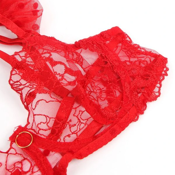 Subblime kantige BH met jarretelgordel en slip set rood