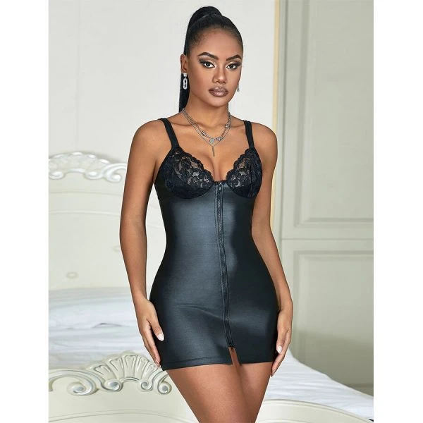 Subblime Lederkleid met rits en kant zwart