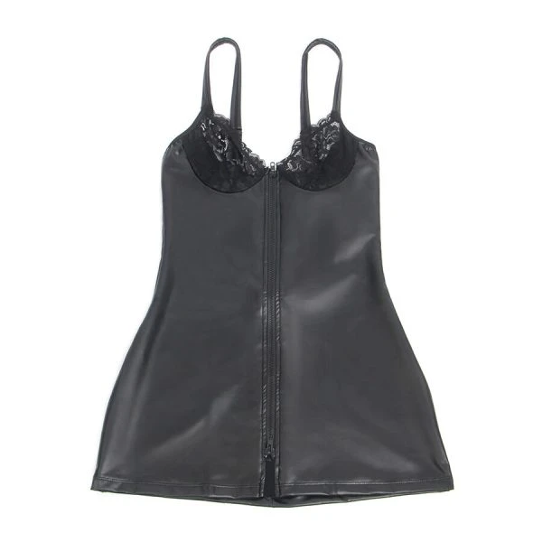 Subblime Lederkleid met rits en kant zwart