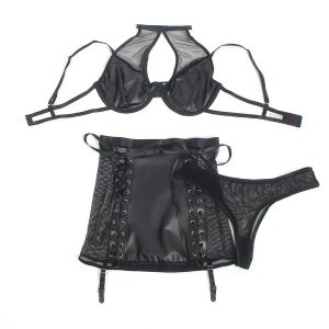 Subblime Neckholder-Dessous-Set met kousenophouder van PU-ledernetz Subblime Neckholder-Dessous-Set met kousenophouder van PU-ledernetz - Afbeelding 4