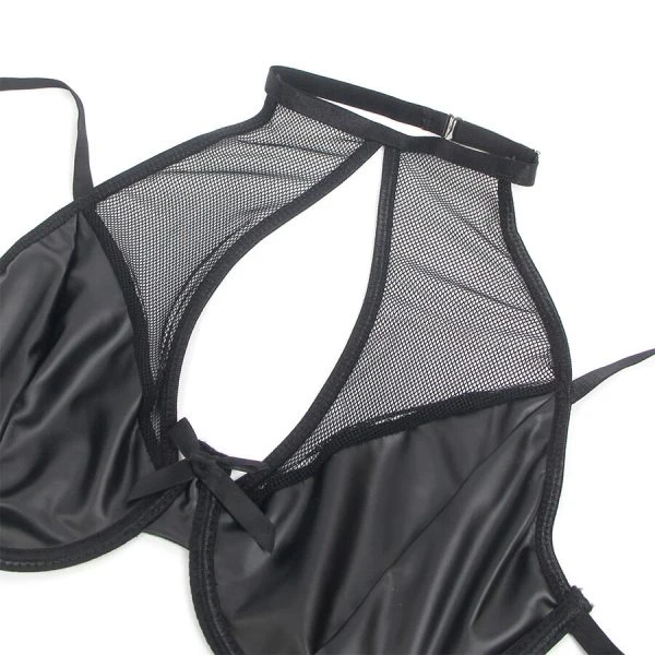 Subblime Neckholder-Dessous-Set met kousenophouder van PU-ledernetz