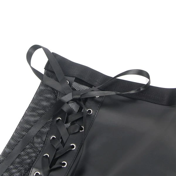 Subblime Neckholder-Dessous-Set met kousenophouder van PU-ledernetz
