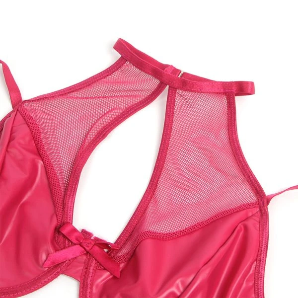 Subblime Leder-BH en Rokset van rood PU-net met kousenophouder