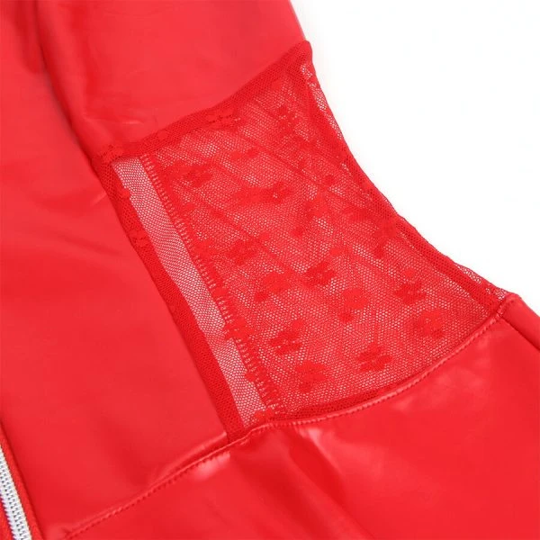 Subblime leren jurk met kantrits in het rood Subblime leren jurk met kantrits in het rood