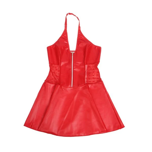 Subblime leren jurk met kantrits in het rood Subblime leren jurk met kantrits in het rood