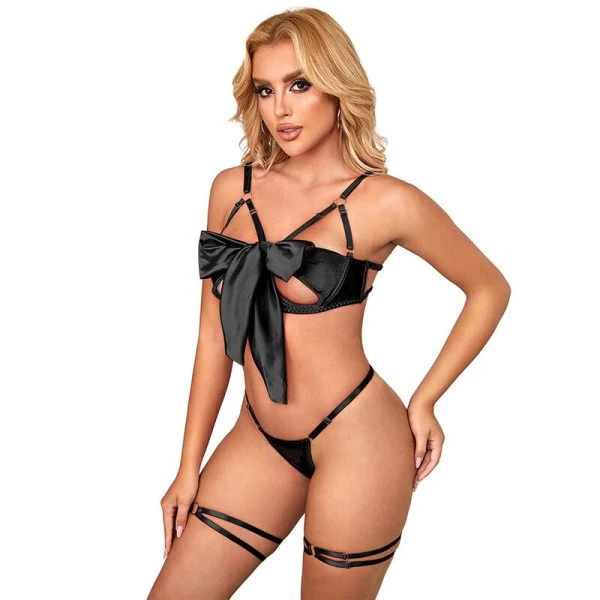 Subblime BH-set met zwarte strik, open cup, S/M
