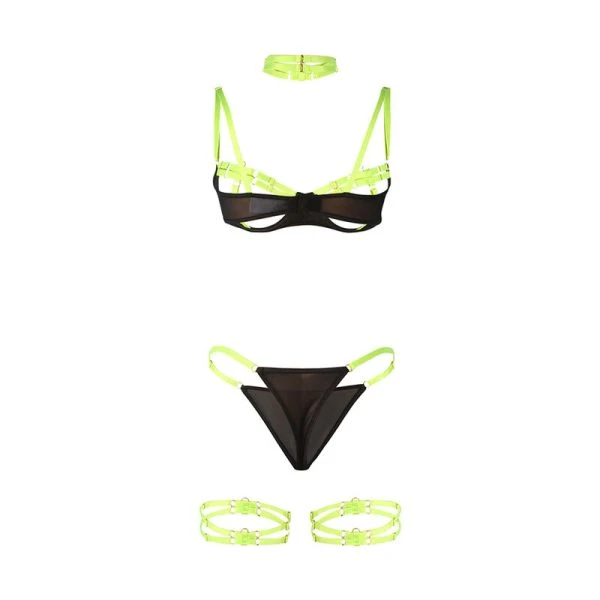 Subblime BH-set met halsketting en beendetails in fluorescerend groen Subblime BH-set met halsketting en beendetails in fluorescerend groen