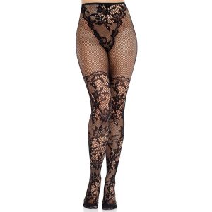 Leg Avenue Dahlia Kousen van Kant met Netdetail in Zwart Leg Avenue Dahlia Kousen van Kant met Netdetail in Zwart - Afbeelding 1