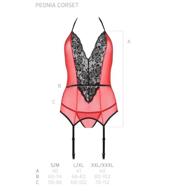 Passion Peonia Korset met kant en tule, rood