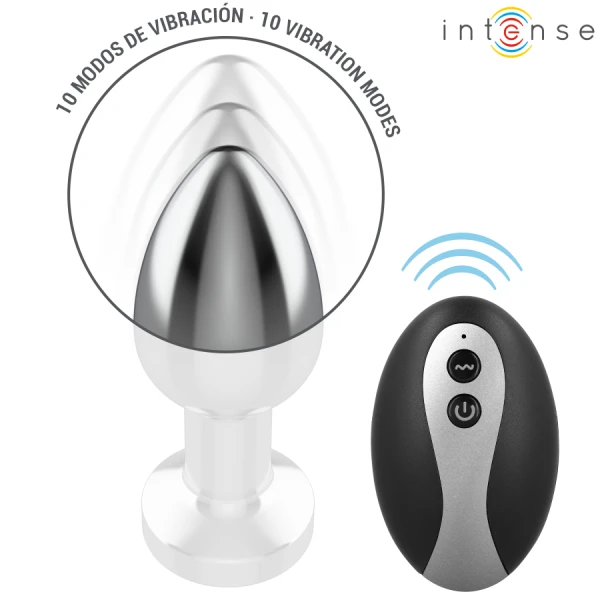 Intense Anale plug van metaal met LED en afstandsbediening maat S
