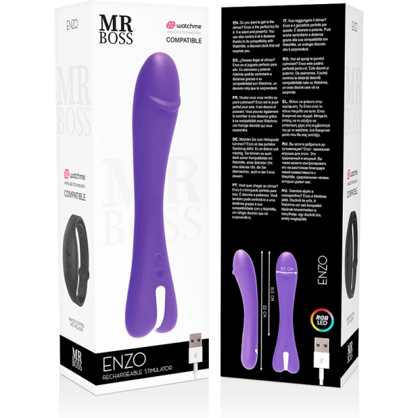 Mr. Boss Enzo Vibrator met Watchme-afstandsbediening, 22 cm lengte