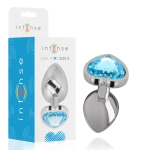 Intense Anal Plug with Blue Heart Jewel Made of Metal, Size S