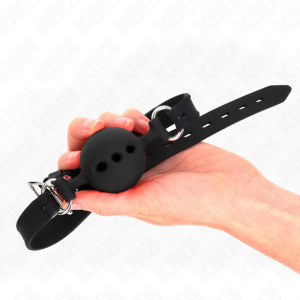 Kink vollsiliconen knebel met bal, verstelbaar, zwart Kink vollsiliconen knebel met bal, verstelbaar, zwart - Afbeelding 3