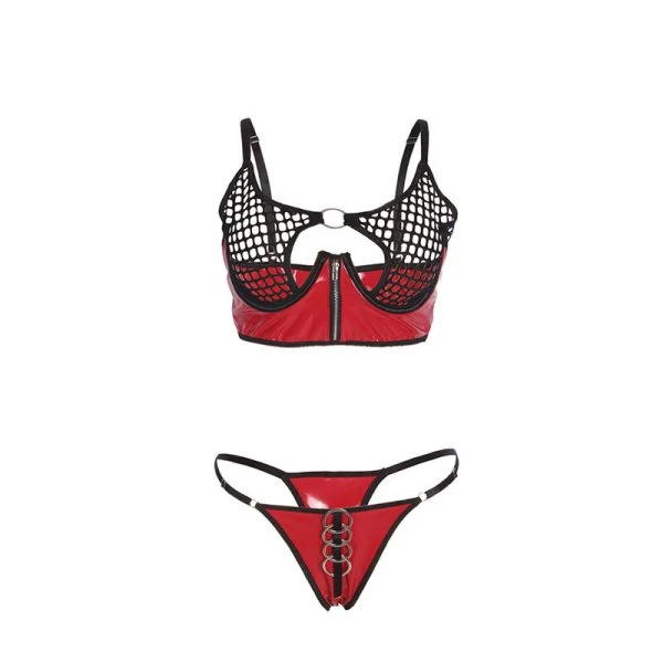 Subblime Rood lakleren net-bh-set met rits S/M