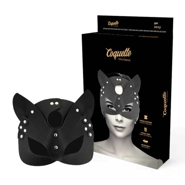 Coquette Chic Desire Vegan Leren Masker met Kattenoren voor Fetishspelletjes