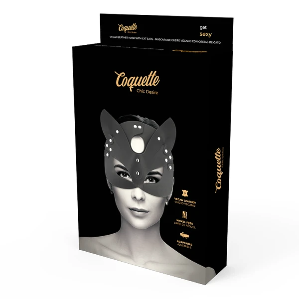 Coquette Chic Desire Vegan Leren Masker met Kattenoren voor Fetishspelletjes