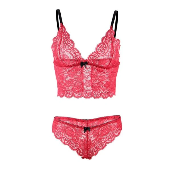 Subblime nachthemd met slipje van zijde en kant Rood S/M