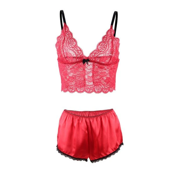 Subblime nachthemd met slipje van zijde en kant Rood S/M