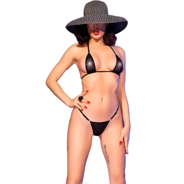 Chilirose Mikrobikini met strassteentjes in zwart S/M