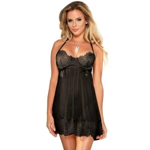 Subblime Babydoll with Lace-Up Details and Thong L/XL Black