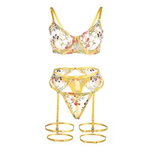 Subblime Dessous-Set BH, String en Kousenriem met Bloemenmotief in Geel Subblime Dessous-Set BH, String en Kousenriem met Bloemenmotief in Geel - Afbeelding 6