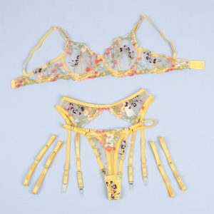 Subblime Dessous-Set BH, String en Kousenriem met Bloemenmotief in Geel Subblime Dessous-Set BH, String en Kousenriem met Bloemenmotief in Geel - Afbeelding 7