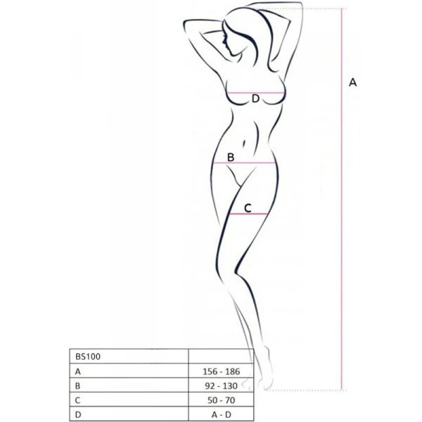 Passion Bodystocking BS100 met opwindende print in zwart, rood of wit