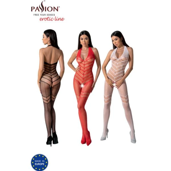 Passion Bodystocking BS100 met opwindende print in zwart, rood of wit