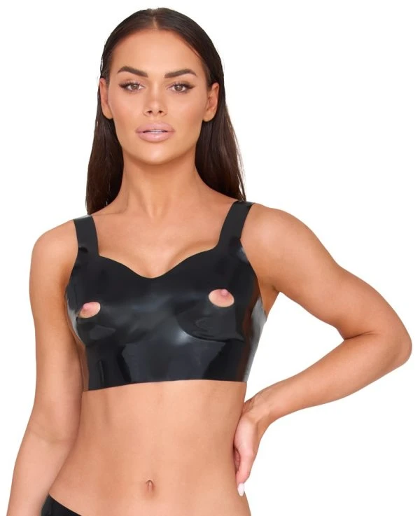 Late X Latex-BH-Top met uitsparingen voor tepelspelletjes, zwart