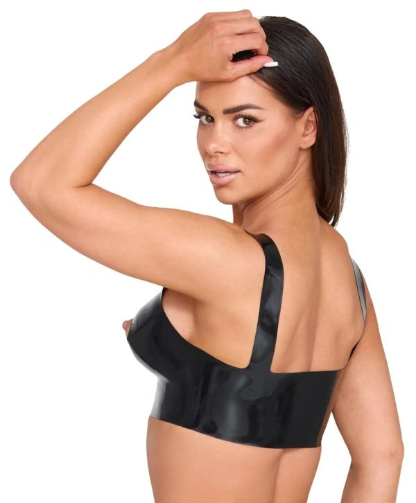 Late X Latex-BH-Top met uitsparingen voor tepelspelletjes, zwart