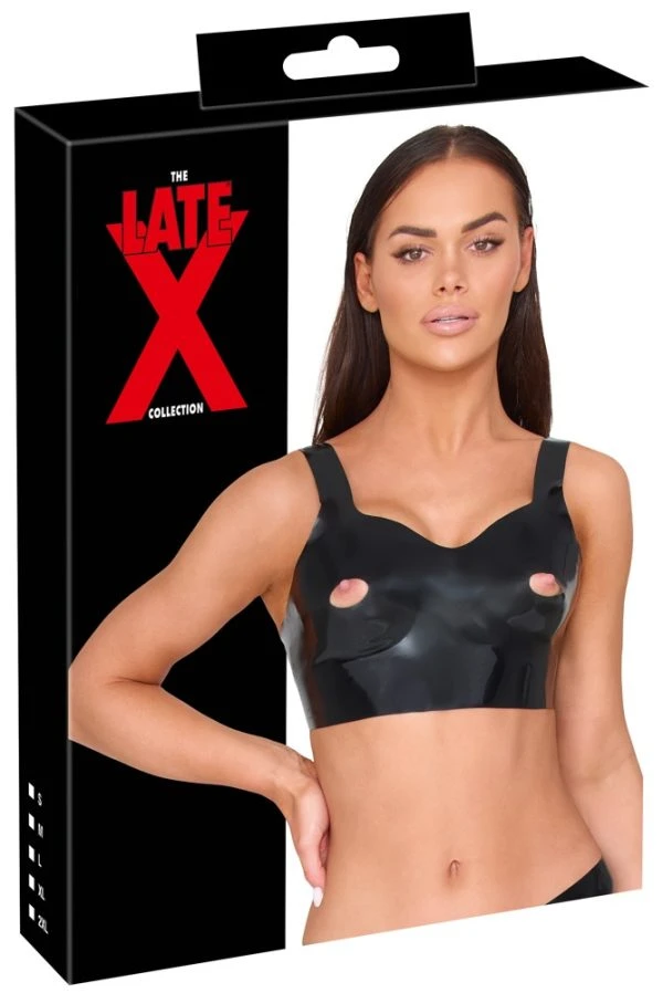 Late X Latex-BH-Top met uitsparingen voor tepelspelletjes, zwart