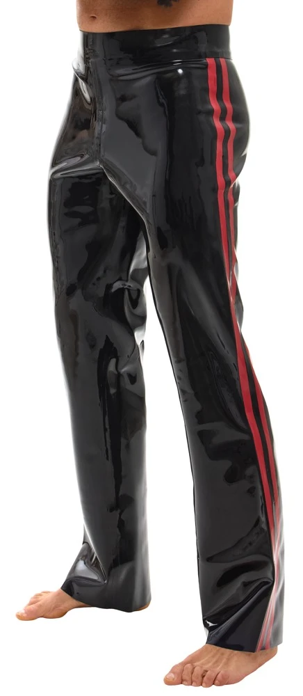 Late X Latex-Hose Bootcut met rode zijstrepen Zwart