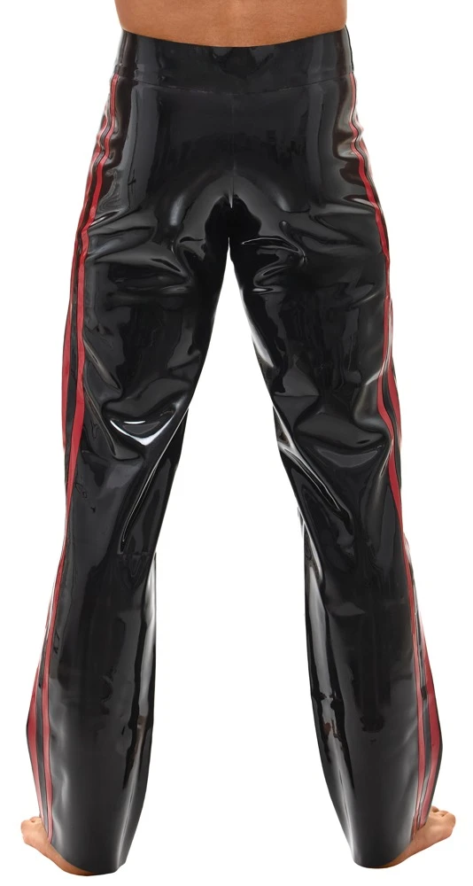 Late X Latex-Hose Bootcut met rode zijstrepen Zwart