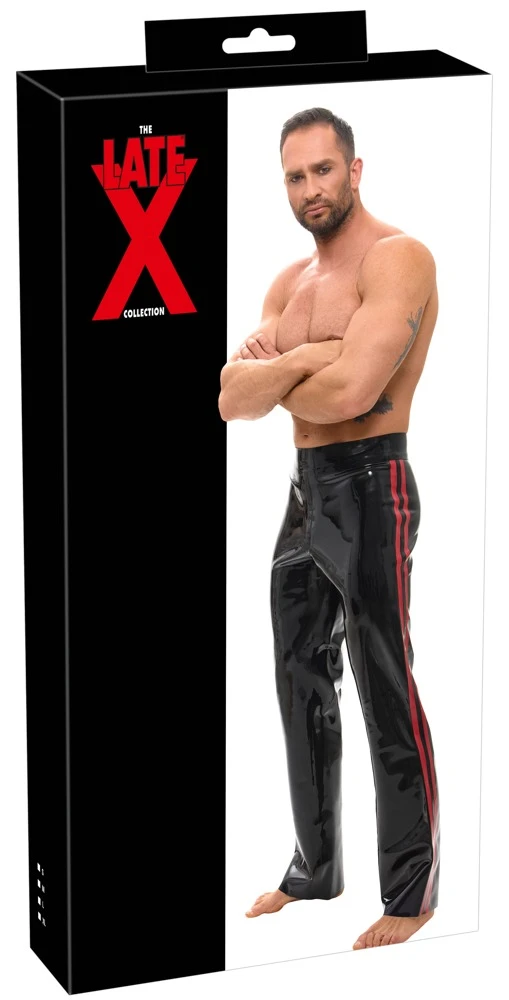 Late X Latex-Hose Bootcut met rode zijstrepen Zwart