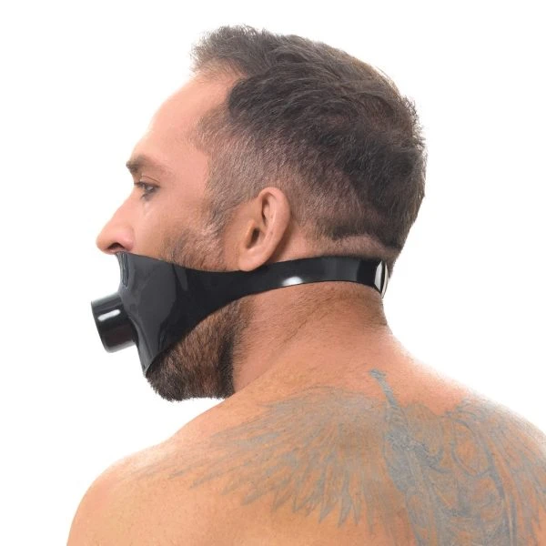 Late X Latex Knebel met opening – Holle knebelmasker zwart