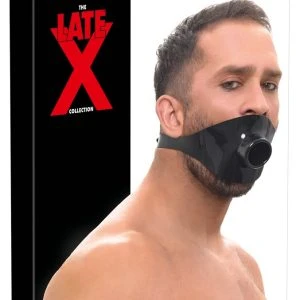 Late X Latex Knebel mit Öffnung – Hohlknebelmaske schwarz
