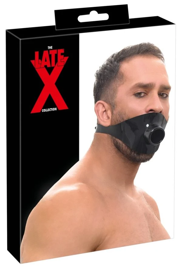 Late X Latex Knebel met opening – Holle knebelmasker zwart