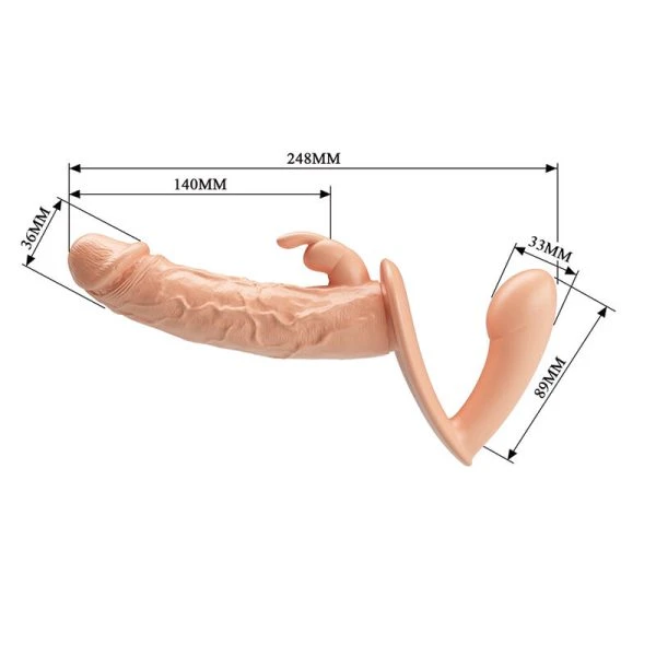 Baile Dubbele Penetratie Strap-on met Holle Dildo, huidskleur/zwart