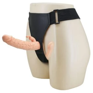 Baile Double Penetration Strap-on with Hollow Dildo, skin tone/black