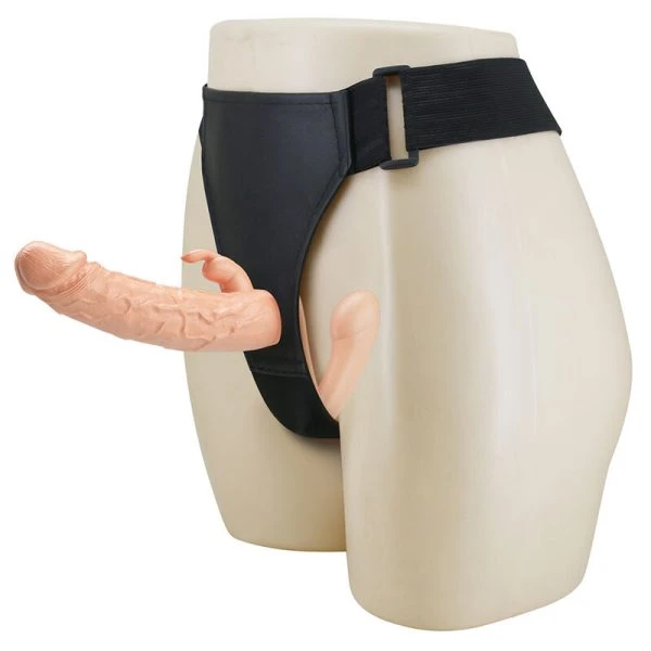 Baile Dubbele Penetratie Strap-on met Holle Dildo, huidskleur/zwart