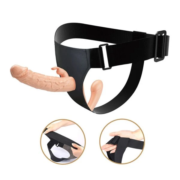Baile Dubbele Penetratie Strap-on met Holle Dildo, huidskleur/zwart