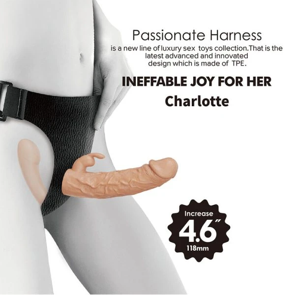 Baile Dubbele Penetratie Strap-on met Holle Dildo, huidskleur/zwart