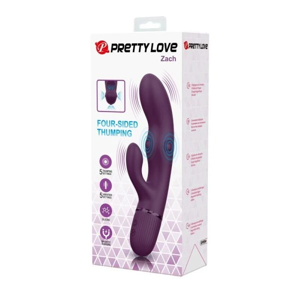 Pretty Love Zach oplaadbare konijnenvibrator met stootfuncties, paars